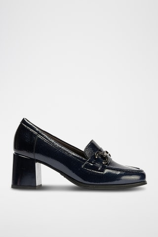 Mocassins à talons en cuir verni - Bleu marine