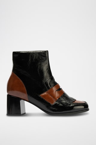 Bottines en cuir verni - Noir et marron foncé