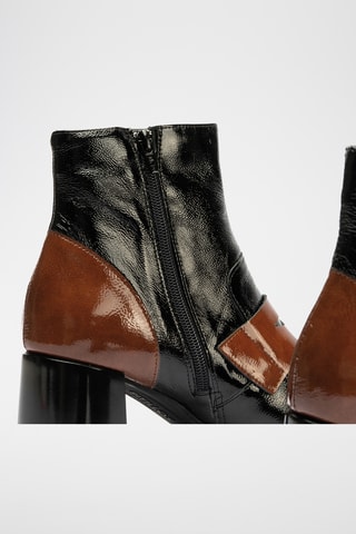 Bottines en cuir verni - Noir et marron foncé