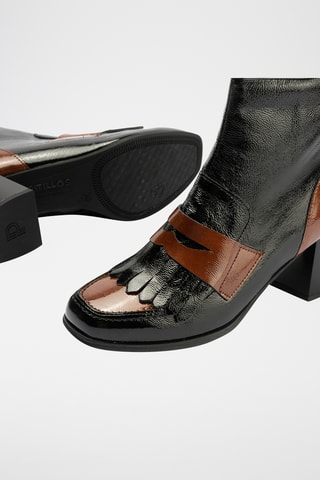 Bottines en cuir verni - Noir et marron foncé