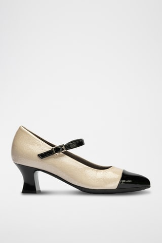 Babies à talons en cuir - Noir et beige