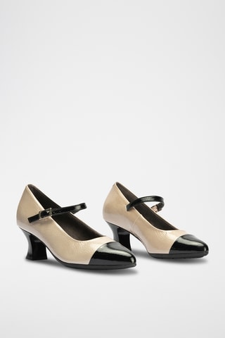 Babies à talons en cuir - Noir et beige