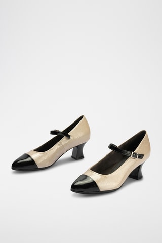 Babies à talons en cuir - Noir et beige