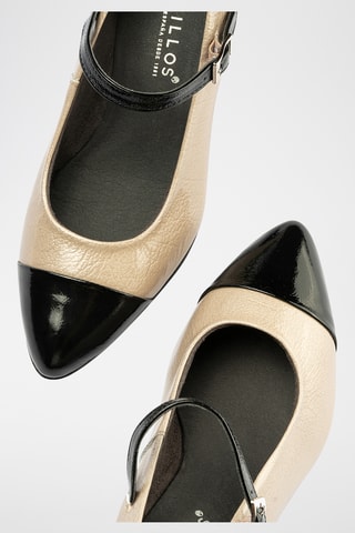 Babies à talons en cuir - Noir et beige