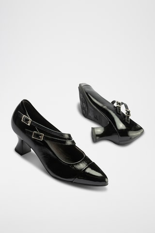 Babies à talons en cuir - Noir