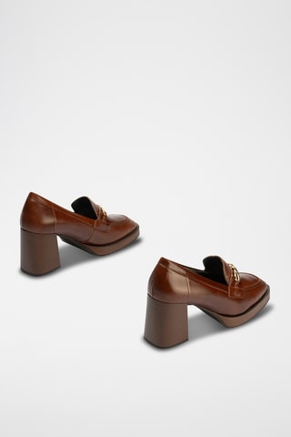 Mocassins à talons en cuir nappa - Marron foncé