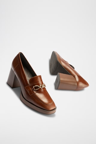 Mocassins à talons en cuir nappa - Marron foncé