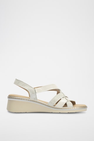 Sandales compensées en cuir - Argenté