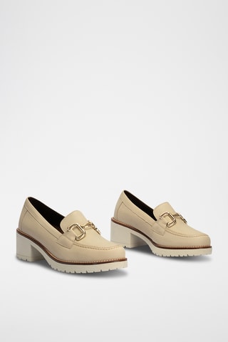 Mocassins à talons en cuir nappa - Beige
