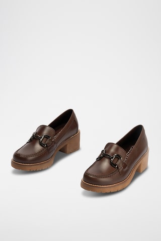 Mocassins à talons en cuir nappa - Marron