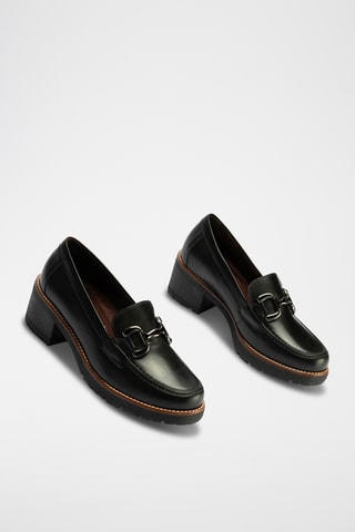 Mocassins à talon sen cuir nappa - Noir