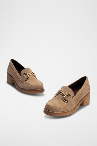 Mocassins à talons en nubuck - Marron clair