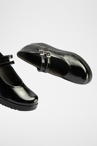 Babies compensés en cuir verni - Noir