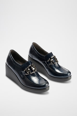 Mocassins compensés en cuir verni - Bleu marine 