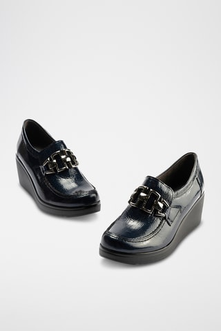 Mocassins compensés en cuir verni - Bleu marine 