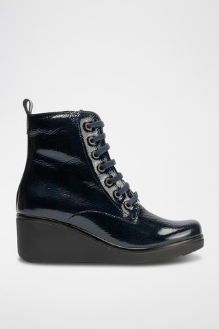 Bottines compensées en cuir verni - Bleu marine