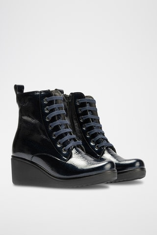 Bottines compensées en cuir verni - Bleu marine