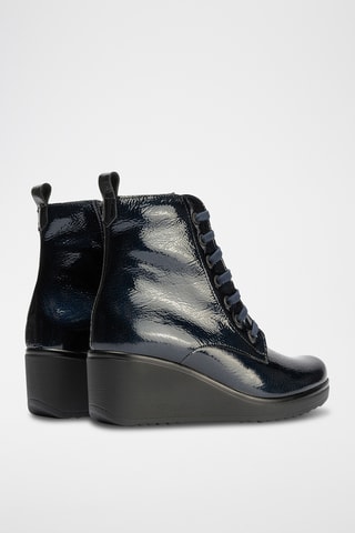Bottines compensées en cuir verni - Bleu marine