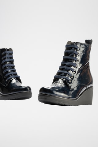 Bottines compensées en cuir verni - Bleu marine