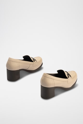 Mocassins à talons en cuir nappa - Beige