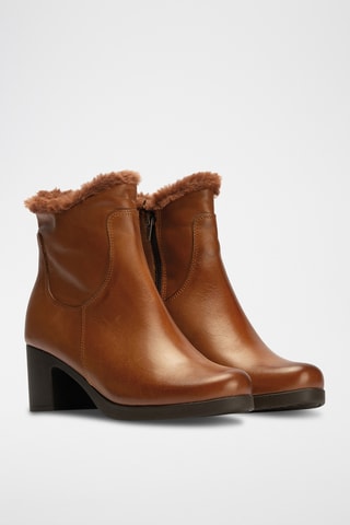 Bottines fourrées en cuir nappa - Camel