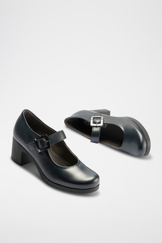 Babies à talons en cuir nappa - Bleu marine