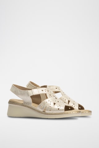 Sandales compensées en cuir - Doré 