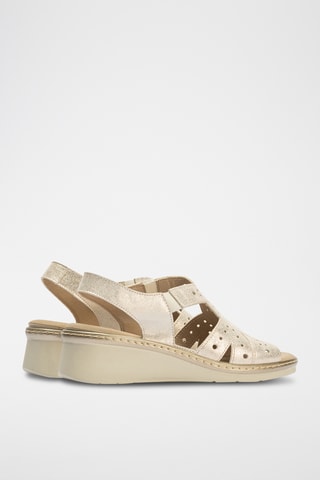 Sandales compensées en cuir - Doré 