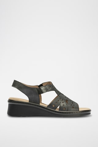 Sandali con zeppa in pelle - Nero