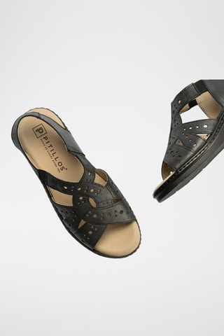 Sandali con zeppa in pelle - Nero