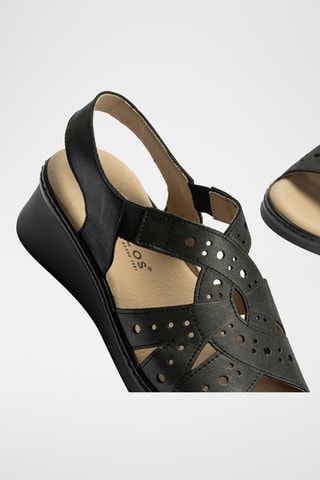 Sandali con zeppa in pelle - Nero