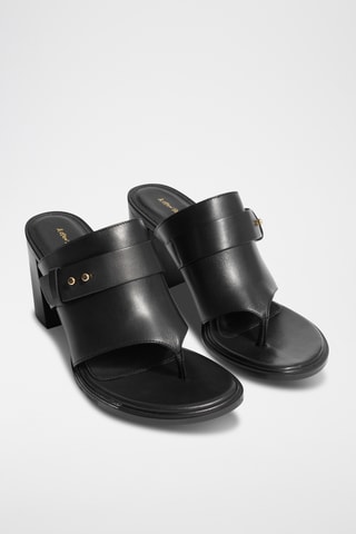 Sandali con tacco in pelle - Nero
