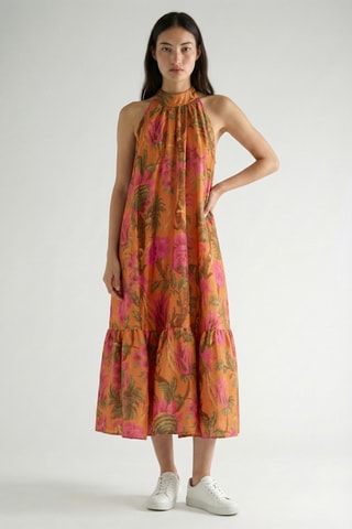 Abito a trapezio in lino - Arancione