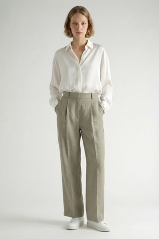 Pantaloni wide legs in lino - Kaki
