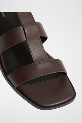 Sandali con tacco in pelle - Marrone