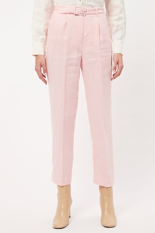 Pantaloni a vita alta in lino - Rosa
