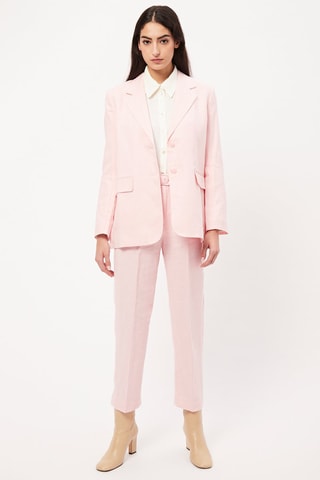 Pantaloni a vita alta in lino - Rosa