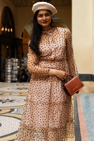 Borsa a mano in pelle Mini Luna - Cammello