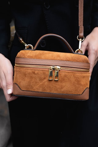 Borsa a tracolla in pelle scamosciata Simos Suede - Cammello