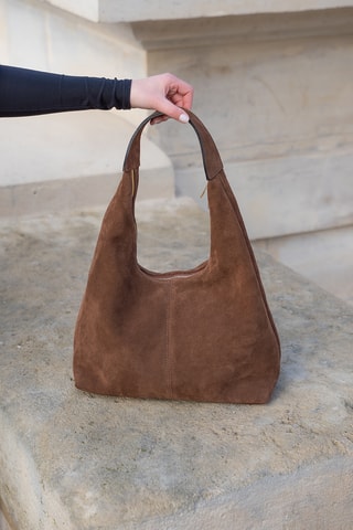 Borsa a spalla in pelle scamosciata  - Marrone