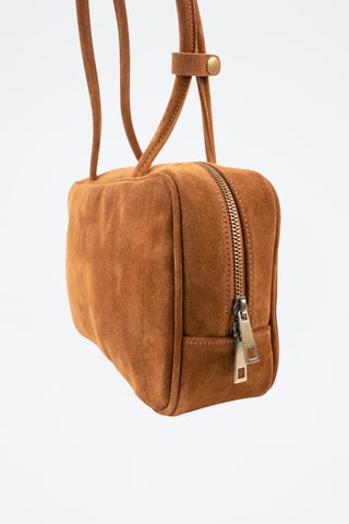 Borsa a spalla in pelle scamosciata  - Cammello