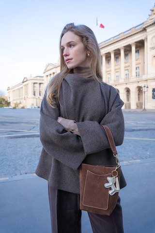 Borsa a mano in pelle scamosciata  - Marrone