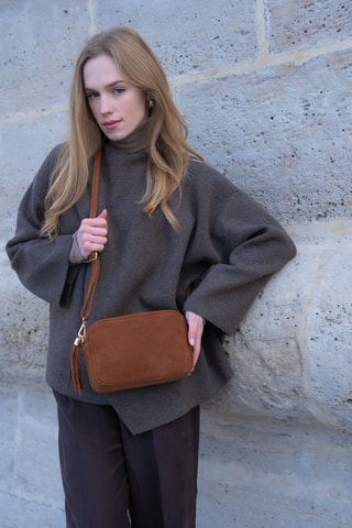 Borsa a tracolla in pelle scamosciata - Marrone