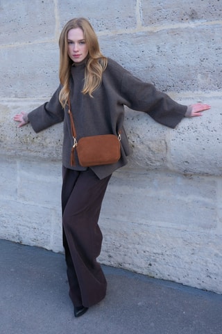 Borsa a tracolla in pelle scamosciata - Marrone