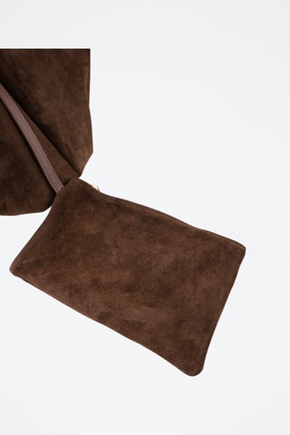 Borsa a spalla in pelle scamosciata - Marrone