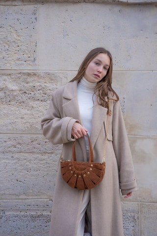 Borsa a spalla in pelle scamosciata  - Marrone