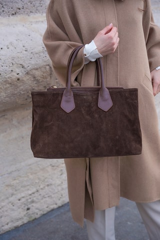 Shopping bag in pelle scamosciata  - Marrone