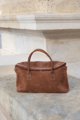 Borsa a mano in pelle scamosciata  - Marrone