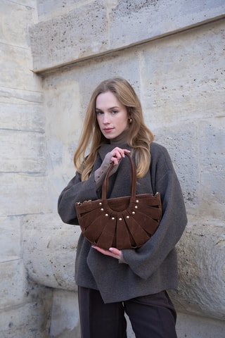 Borsa a spalla in pelle scamosciata - Marrone