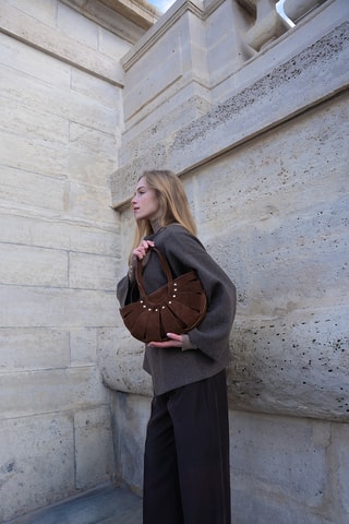 Borsa a spalla in pelle scamosciata - Marrone